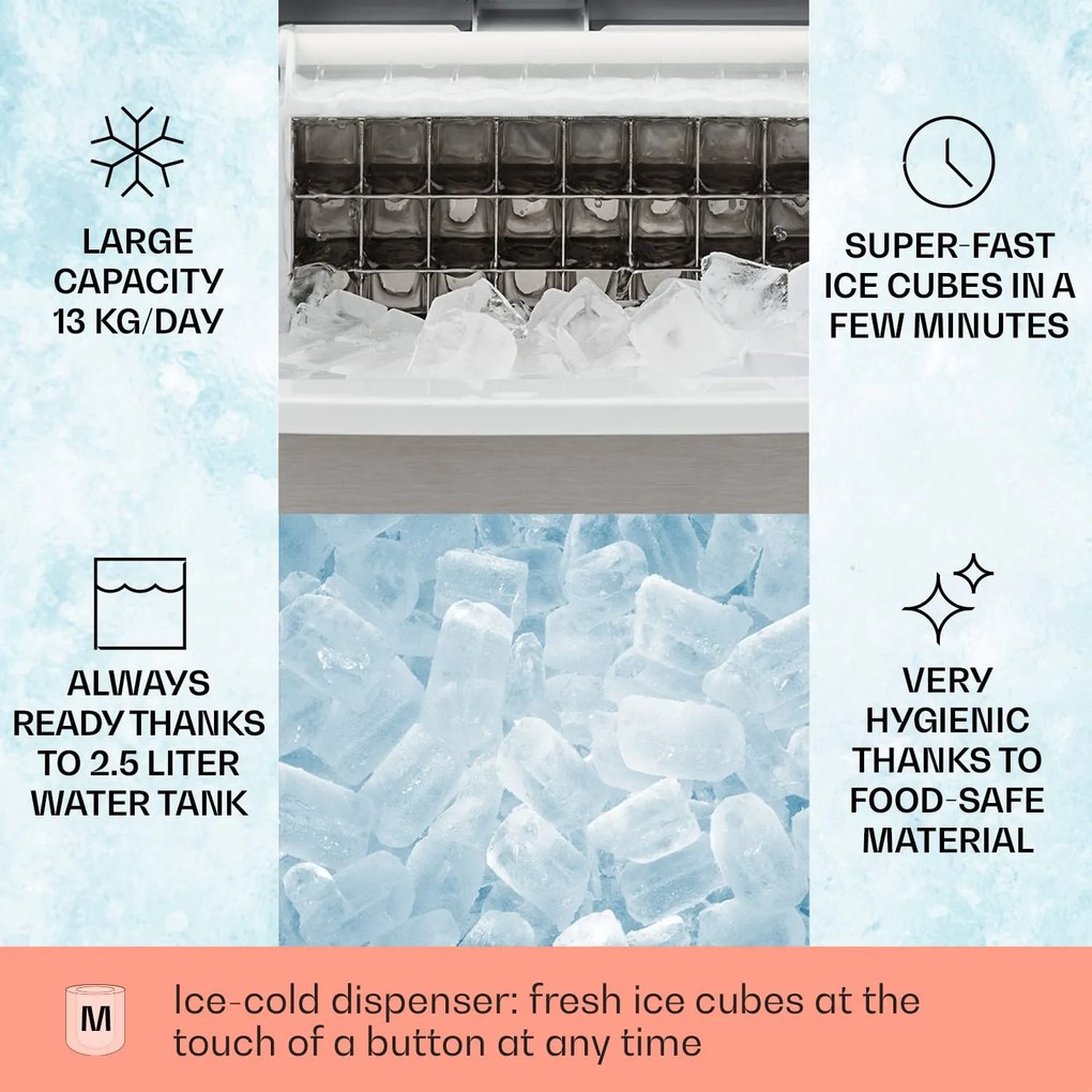 Klarstein Clearcube Kostkarka do lodu przezroczysty lód 13 kg/24 h stal szlachetna kolor czarny