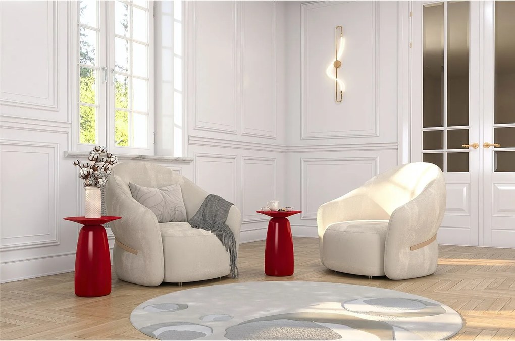 Stolik drewniany różne kolory Kayani Baobab 44, śr. 32,5 cm, bordowy