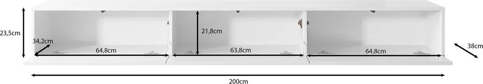 Wisząca szafka RTV Nero 200 cm, kolor biały mat
