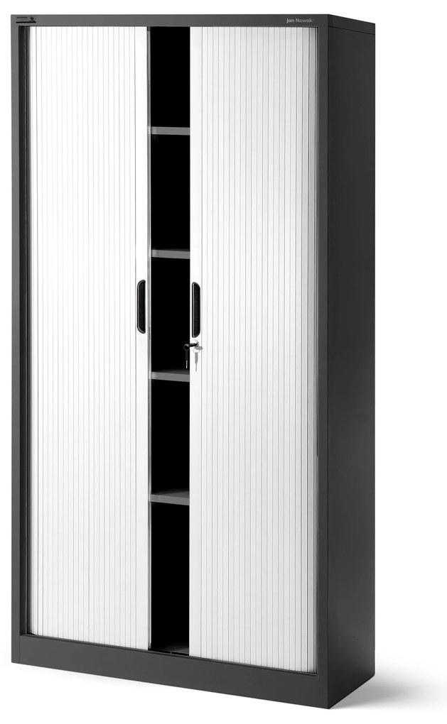 Metalowa szafa biurowa na akta z roletą DAMIAN, 900 x 1850 x 450 mm, antracytowo-biała