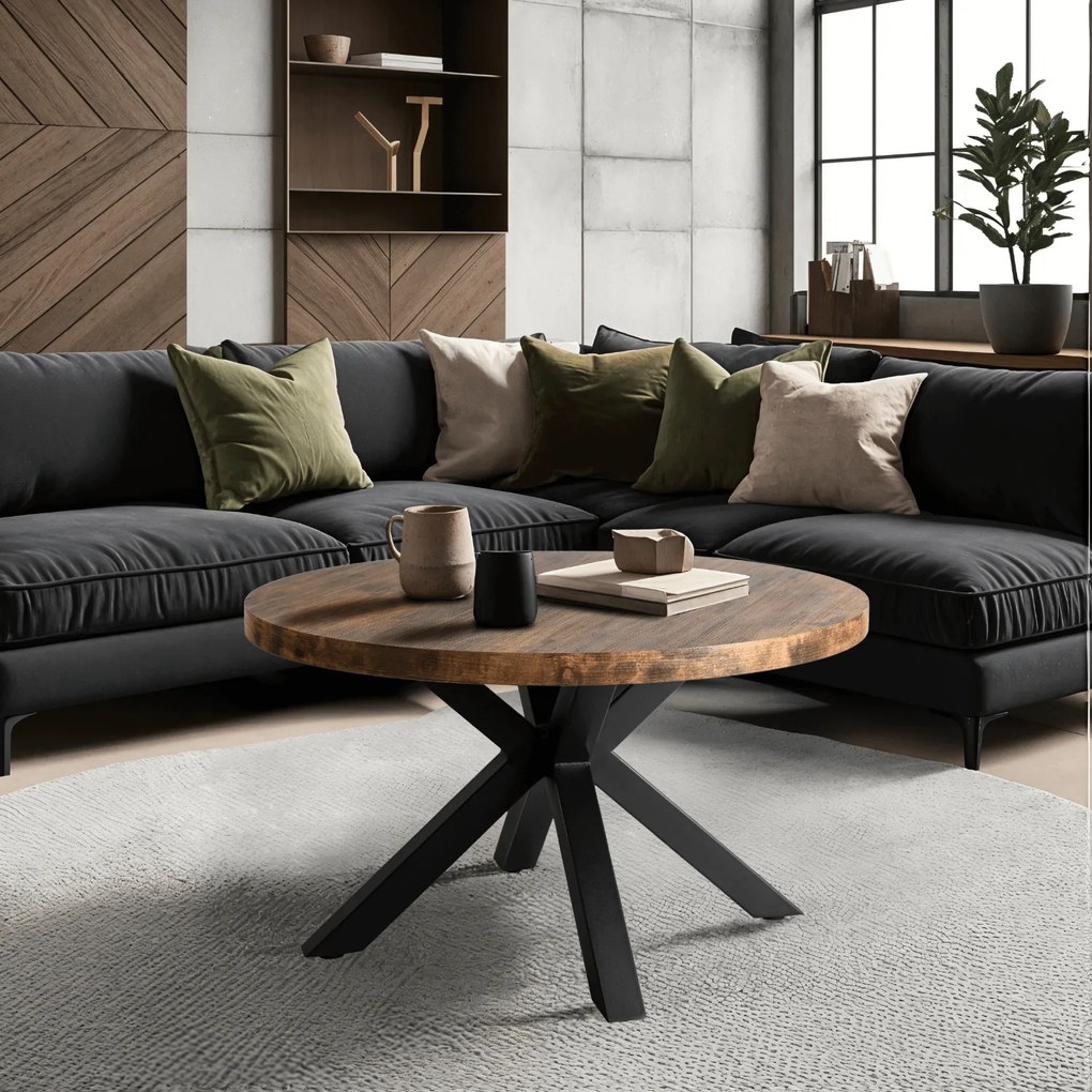 Stolik Kawowy LINCOLN 80 cm Dąb Rustykalny/Czarny Loft