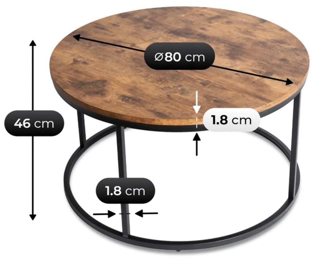Stolik Kawowy TIM MAX 80 cm Dąb Rustykalny Nowoczesny Loft