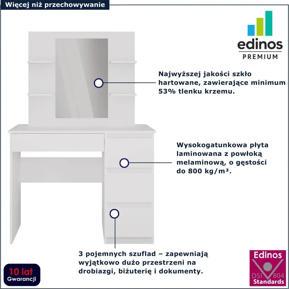 Biała prawostronna toaletka z lustrem i regałem  W4-Z10