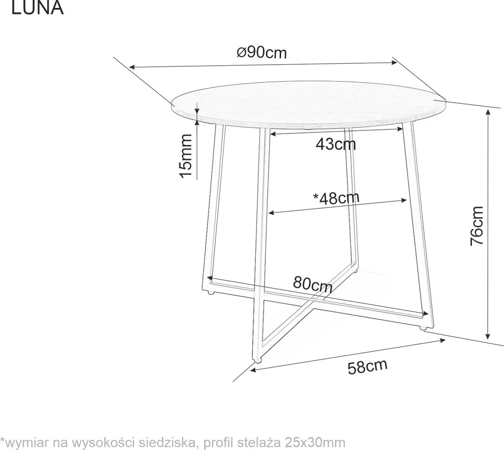 PROMOCJA Okrągły stół jadalny z blatem w dekorze dębu LUNA 90x90 II. jakość