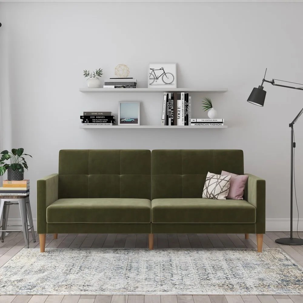 Zielona aksamitna rozkładana sofa 207 cm Lilly – Støraa