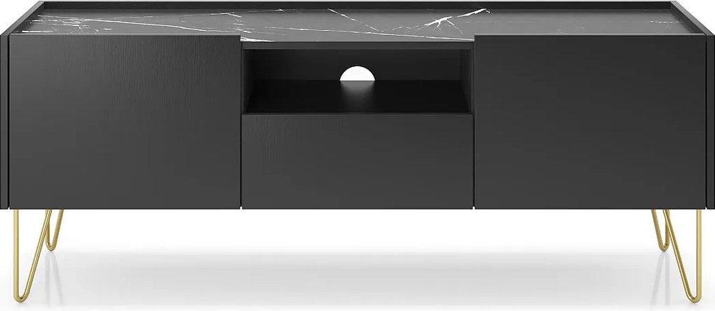 Szafka RTV: czarny grafit / czarny marmur, 144 x 55 x 37 cm