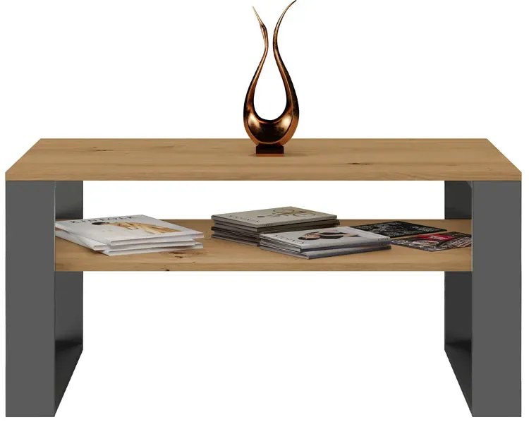 Prostokątny stolik kawowy z półką dąb artisan + antracyt - Renfi 4X