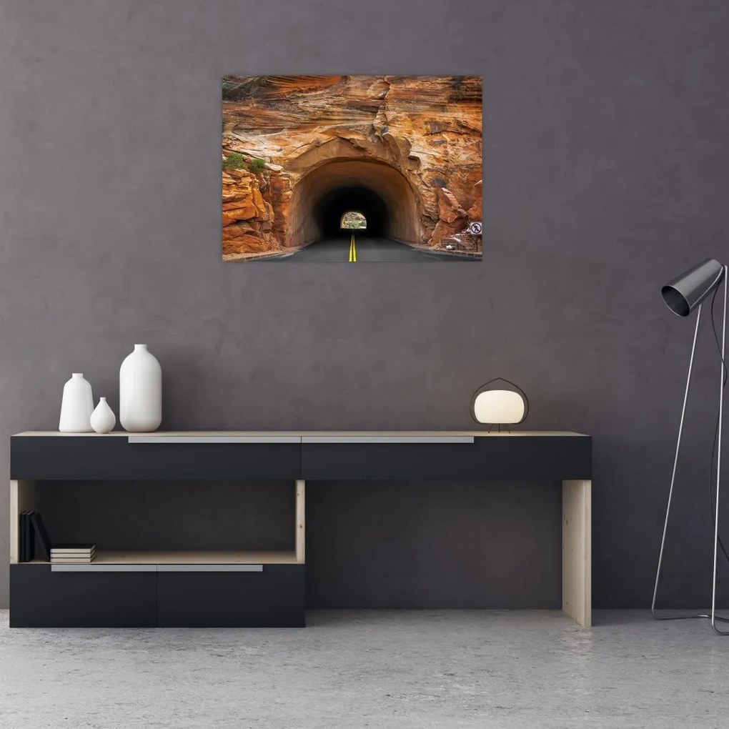 Obraz na szkle - tunel w skale (70x50 cm)