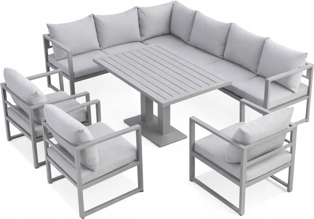 Narożnik ogrodowy Bellagio NM2006-GR z fotelami i stołem, szary, poduszki szare