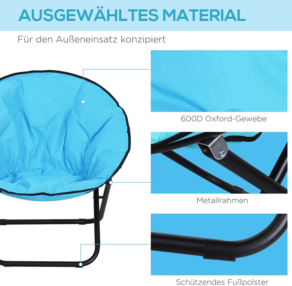 Outsunny Krzesło Składane Kempingowe Ogrodowe Metal Tkanina Oxford Niebieskie 80x80x75cm | Aosom PL
