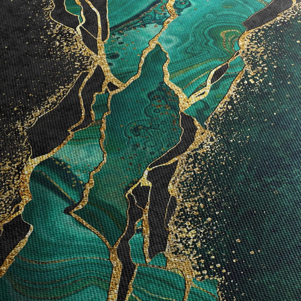 Obraz - Marmurki olejno-złote (z zegarem) (90x30 cm)