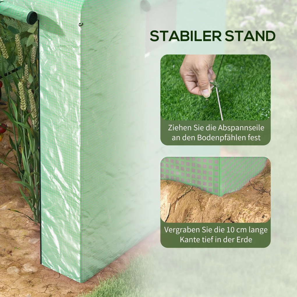 Outsunny Szklarnia foliowa szklarnia na wczesną uprawę, odporna na warunki atmosferyczne, z rolkowymi drzwiami, 200 x 200 x 140 cm, Zielony