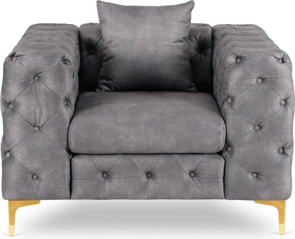 Fotel Wypoczynkowy SORRENTO 1S Szary Welurowy Nowoczesny Glamour