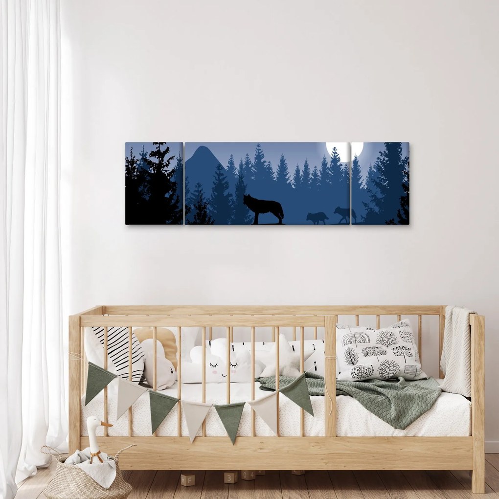 Obraz - Wataha wilków pod księżycem w pełni (170x50 cm)