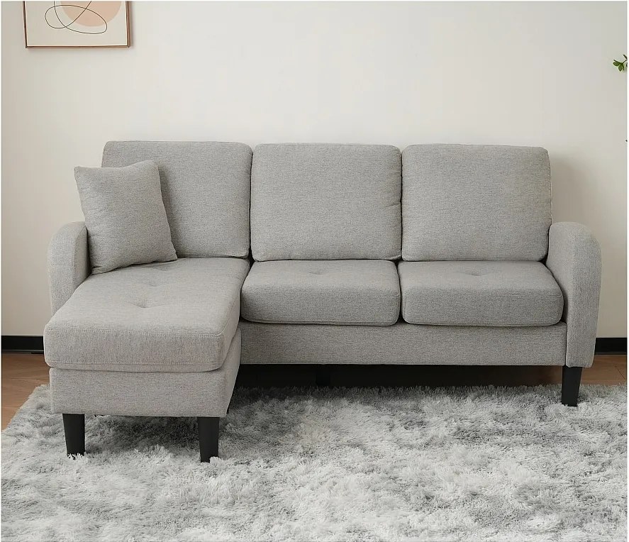 Narożnik 3-osobowy z szezlongiem - 185 x 118 x 82 cm - oddychająca tkanina bawełniano-lniana - Szary