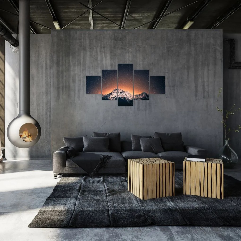 Obraz nocnego nieba z górą (125x70 cm)