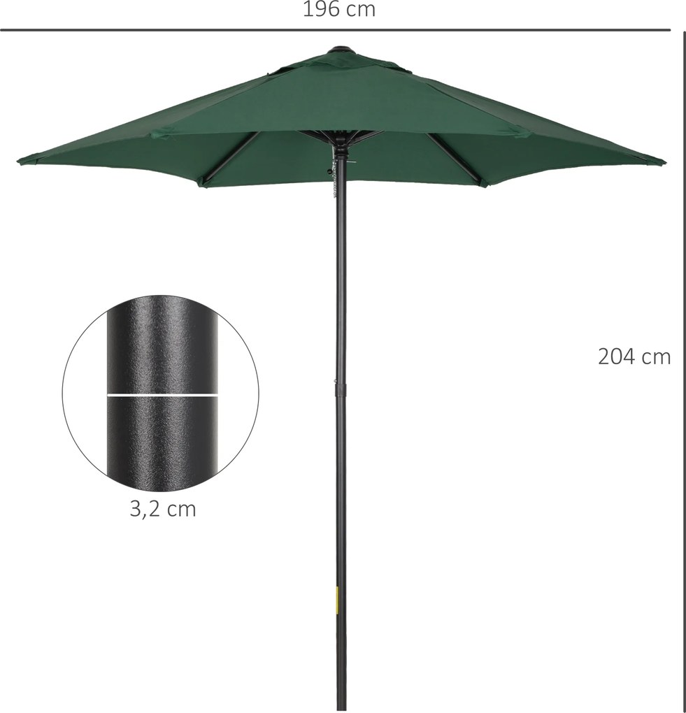 Outsunny Parasol Ø196 cm z funkcją nachylenia, sześciokątny Parasol balkonowy dla plaży i ogrodu, Zielony