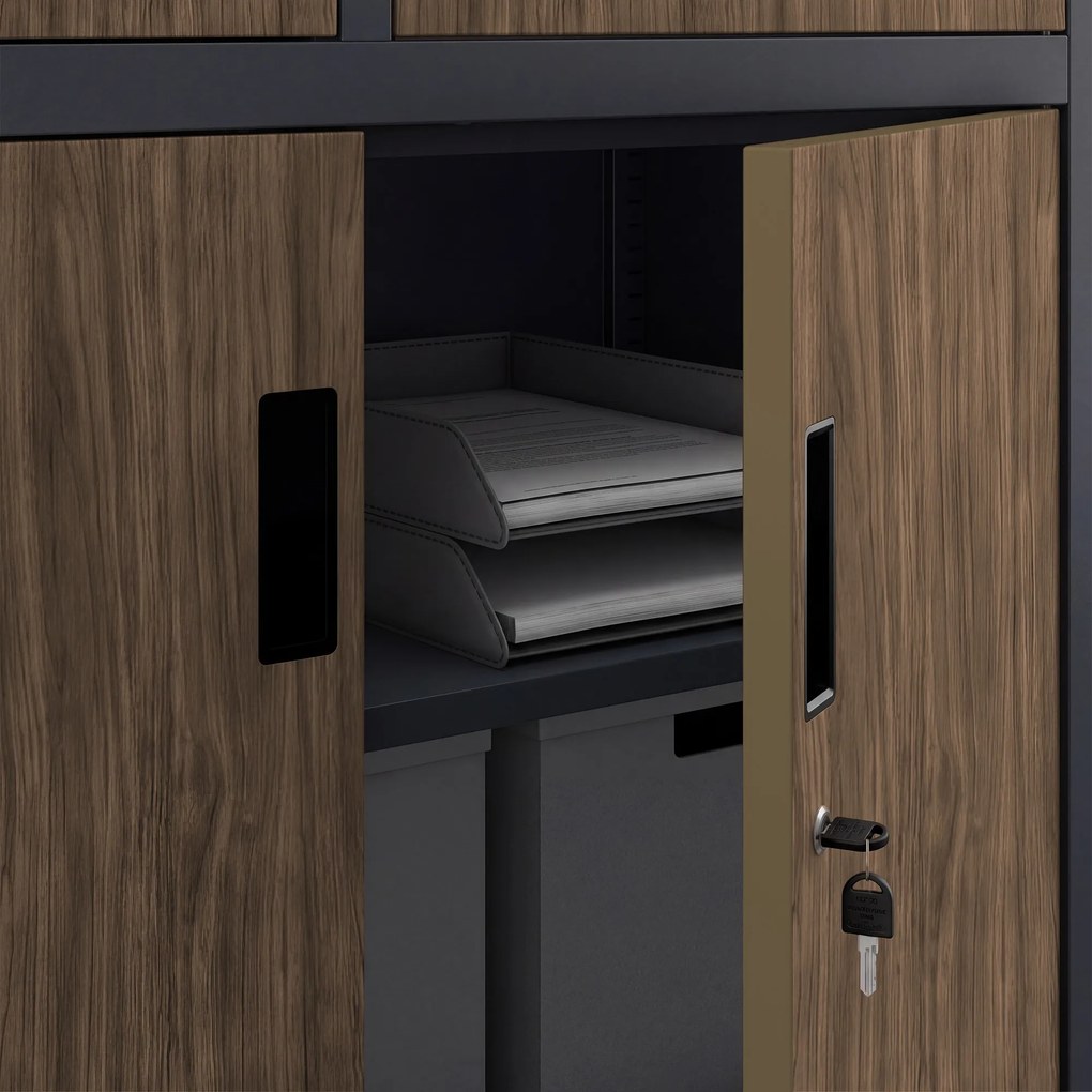 Biurowa szafa metalowa z sejfem antracytowa, orzech, 900x1850x400 mm: FILIP II Eco Design