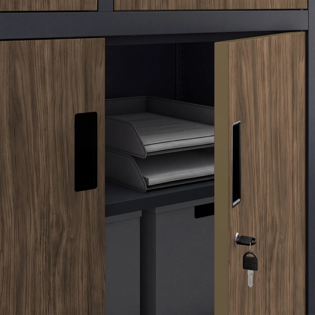 Biurowa szafa metalowa z sejfem antracytowa / orzech: Eco Design FILIP II, 900 x 1850 x 400 mm