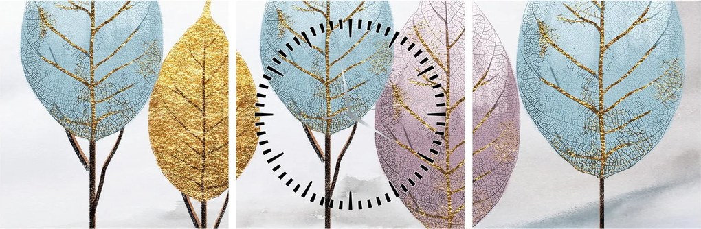 Obraz - Designowe drzewa (z zegarem) (90x30 cm)