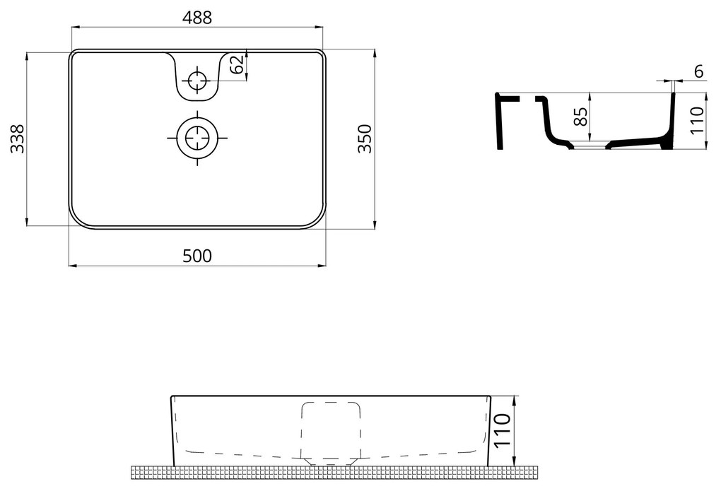 Umywalka ceramiczna nablatowa czarna z otworem na baterię 50x35 cm LERA Black