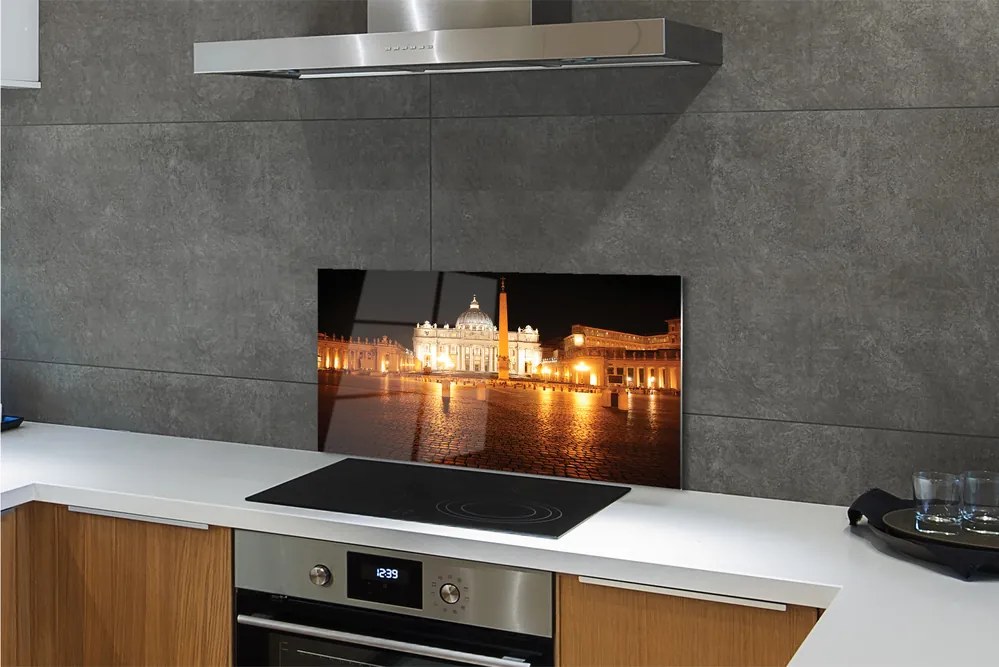 Szkło do Kuchni na Ścianę Plac przed Bazyliką Nocą