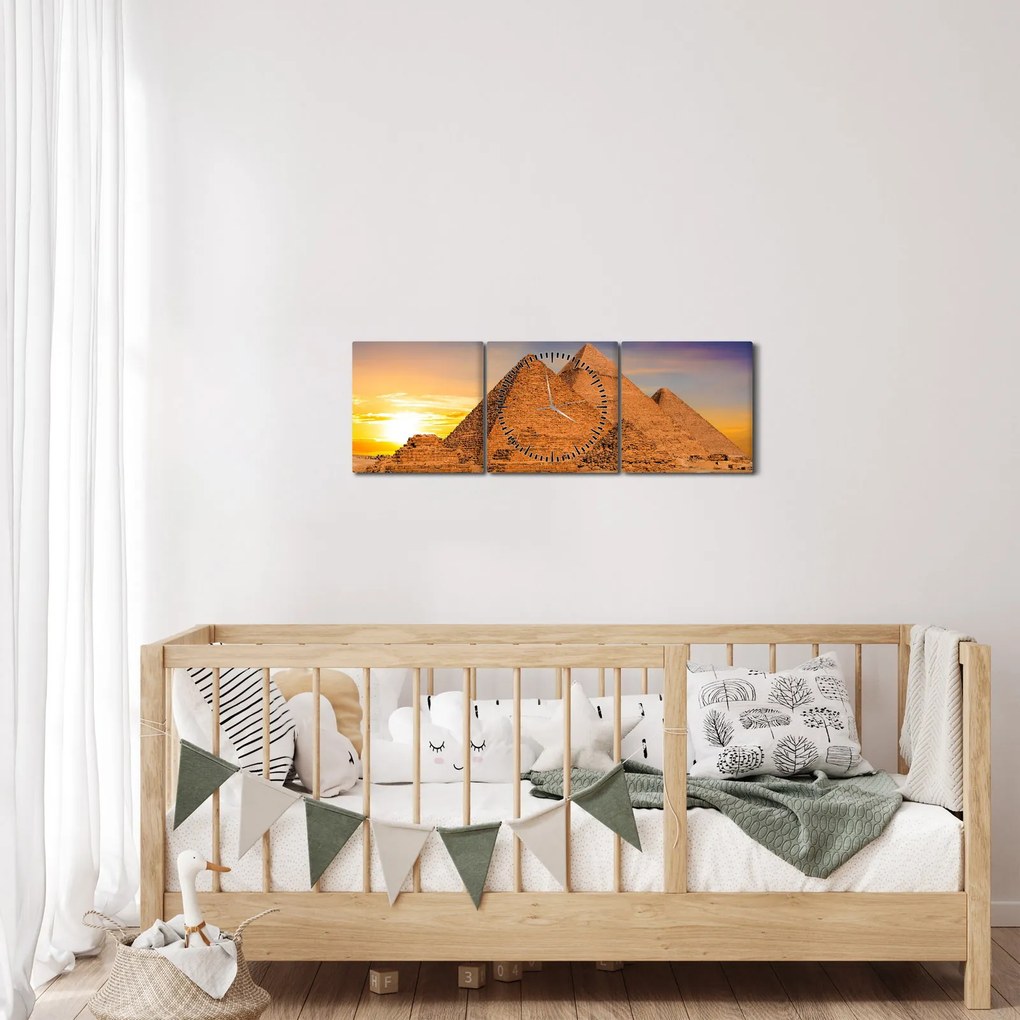Obraz - piramidy egipskie (z zegarem) (90x30 cm)