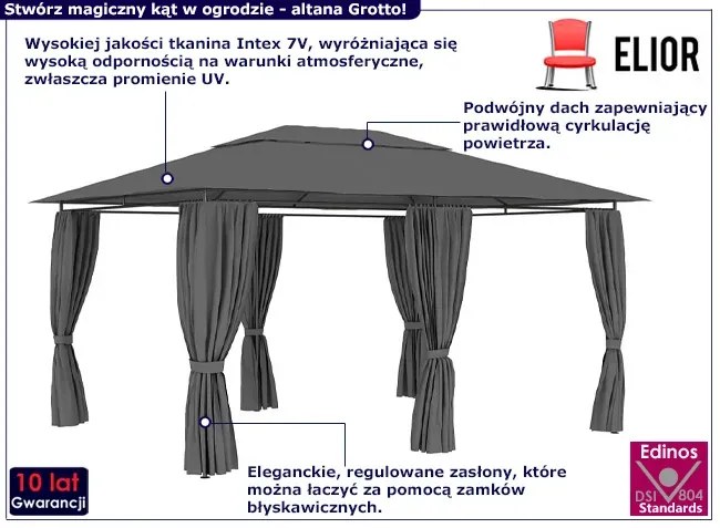 Antracytowa altana ogrodowa z zasłonami A2-N34
