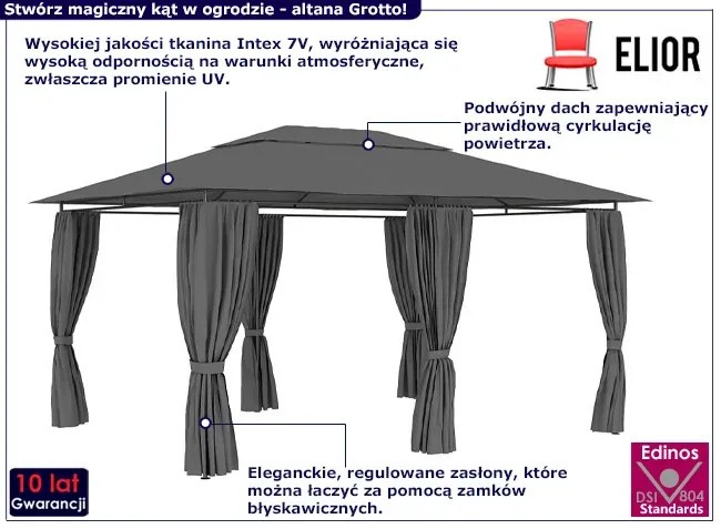 Antracytowa altana ogrodowa z zasłonami - Grotto
