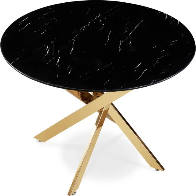 Stół Okrągły Szklany BALI 100 cm Czarny Marmur/Złoty Glamour