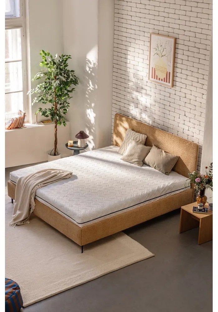 Szarobrązowe tapicerowane łóżko dwuosobowe z materacem i stelażem 180x200 cm Noira Slim – Bonami Selection