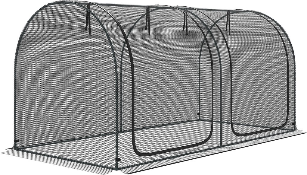 Outsunny 2,49 x 1,2 m Siatka ogrodowa, namiot ochronny na rośliny z drzwiami, siatka przeciw szkodnikom z ramą stalową, Czarna