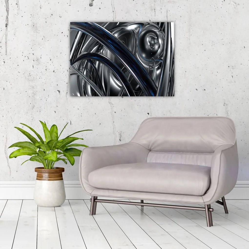 Obraz szarej abstrakcji z niebieskim (70x50 cm)
