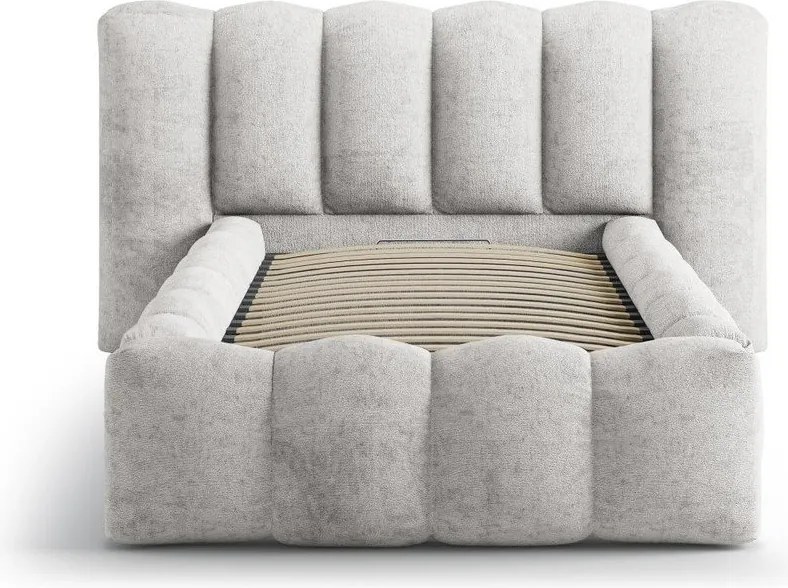 Szare tapicerowane łóżko jednoosobowe ze schowkiem i stelażem 90x200 cm Lupine – Micadoni