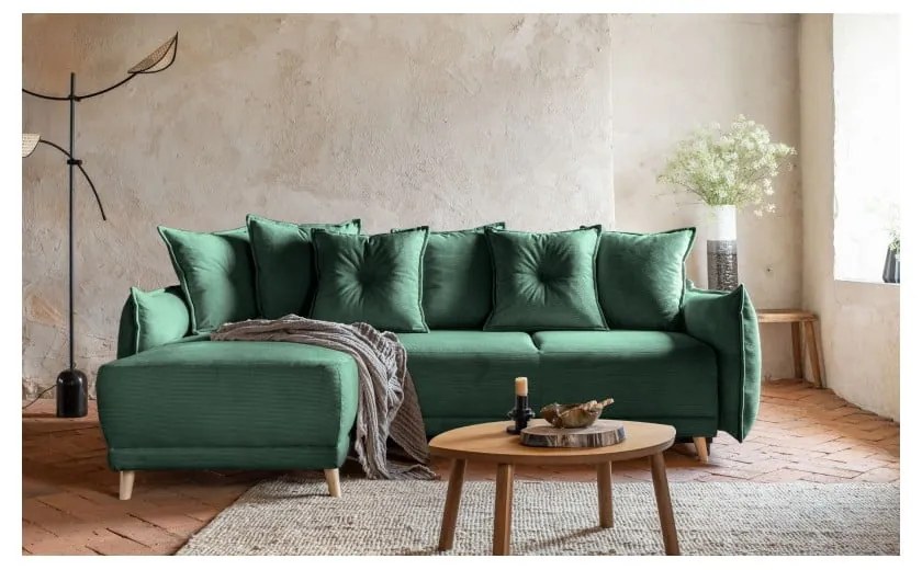 Zielony sztruksowy rozkładany narożnik (strona zmienna) Lazy Lukka – Miuform