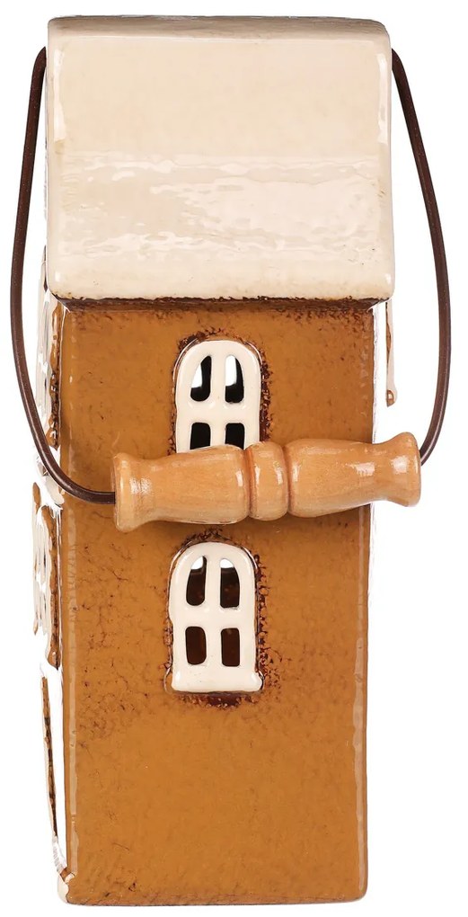 Świecznik Domek z uchwytem brązowy, ceramika, 13 x 10 x 37 cm