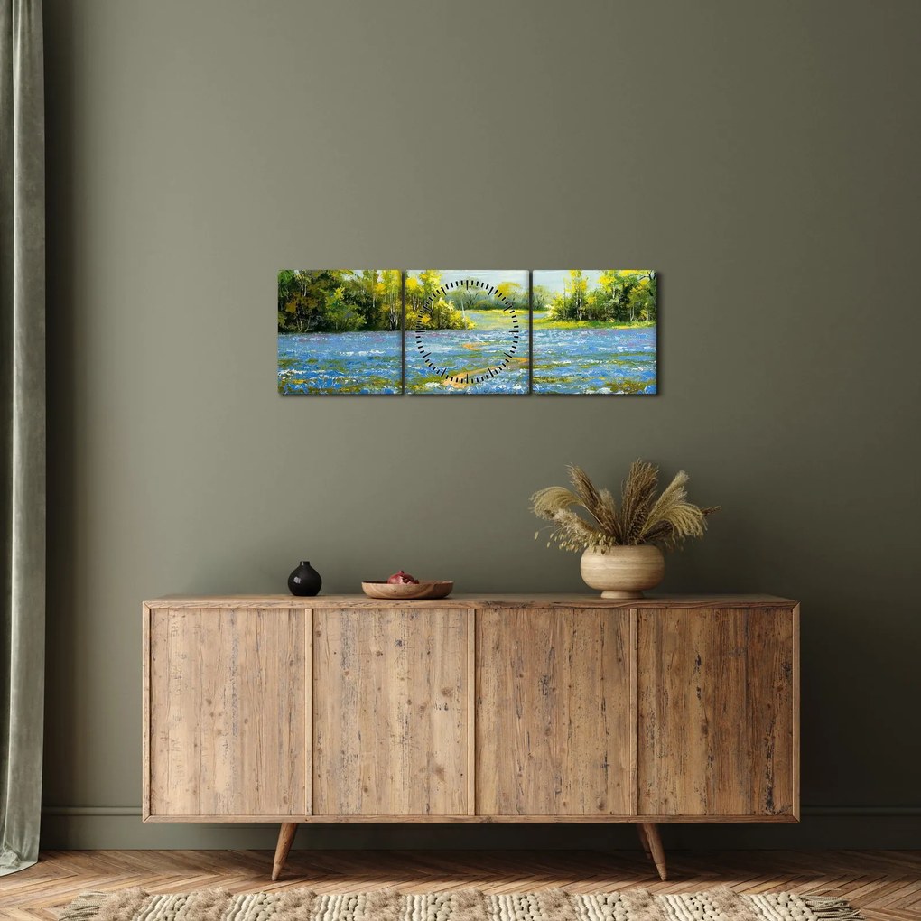 Obraz - Ścieżka w polu, obraz olejny (z zegarem) (90x30 cm)