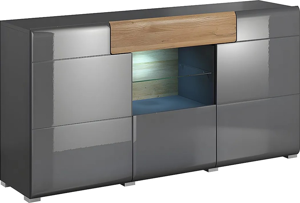 Komoda TOLEDO 160 3D1S antracyt połysk/dąb grandson