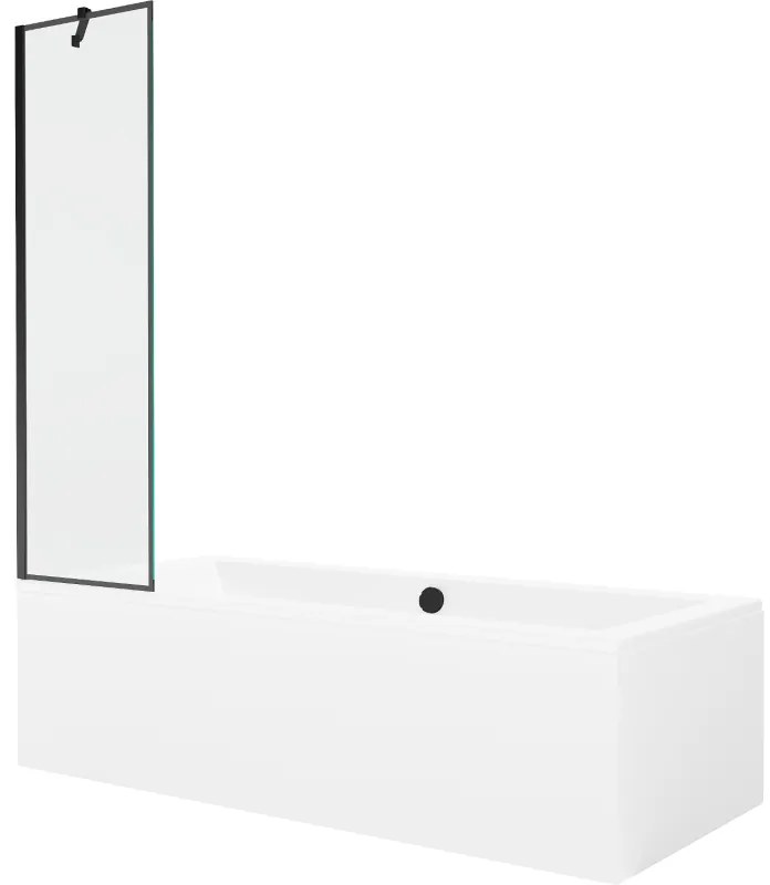 Mexen Cube wanna prostokątna 170 x 80 cm z obudową i parawanem 1-skrzydłowym 50 cm, czarny wzór - 550517080X9505007070
