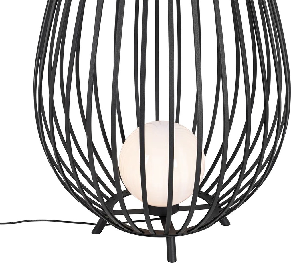 Zestaw lamp podłogowych czarnych z opalizującym szkłem 110 cm i 70 cm - Angela