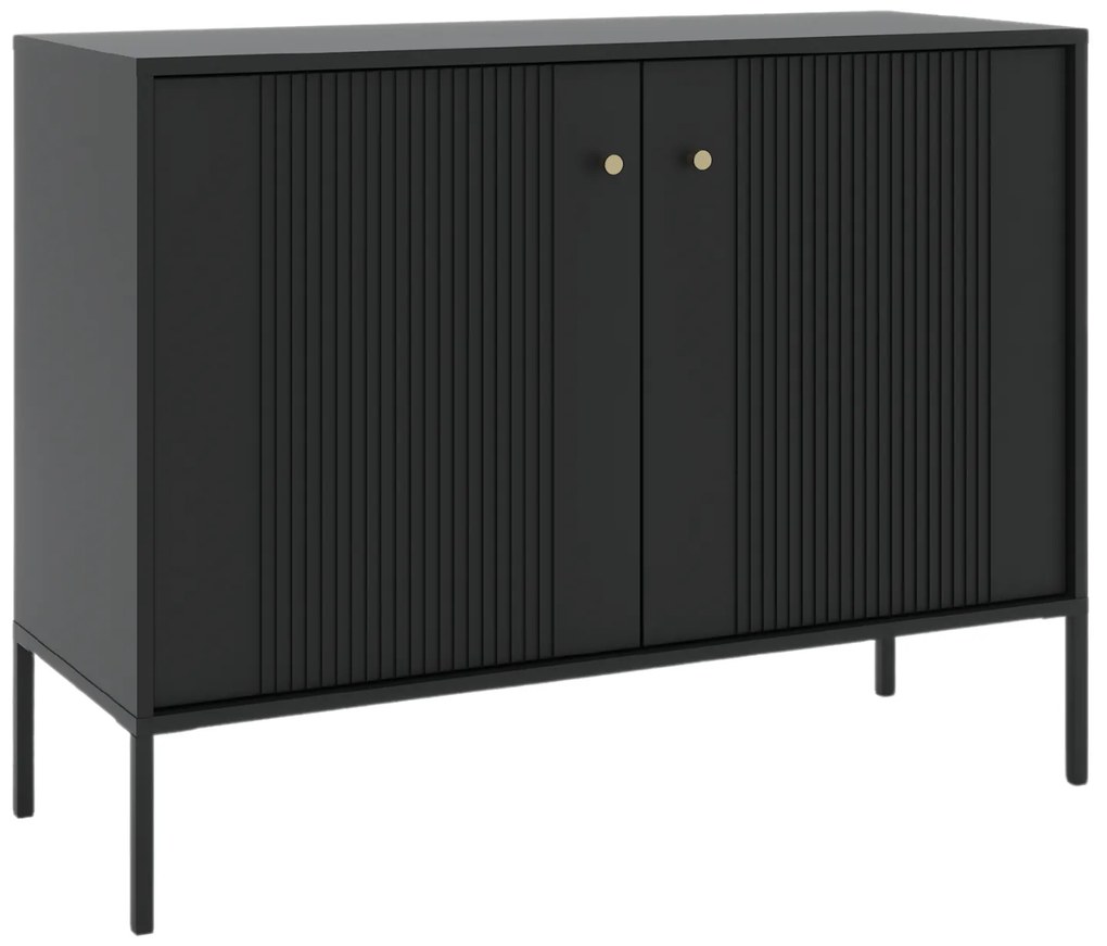 Komoda do Salonu Sypialni SOFT 104 cm Czarna Ryflowana Dwudrzwiowa Nowoczesna