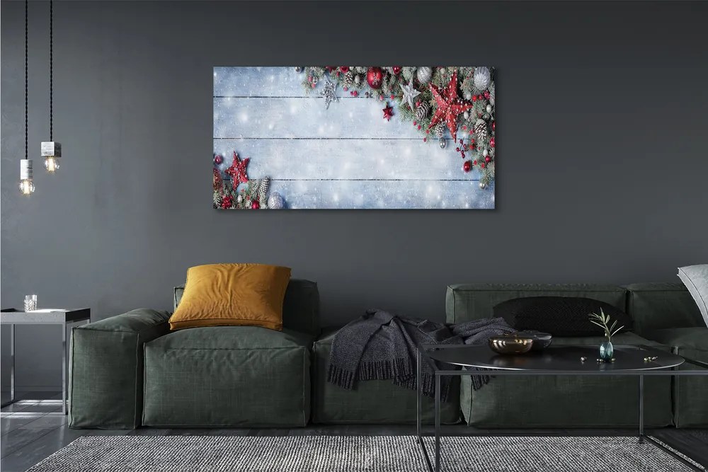 Obraz drukowany na płótnie Bombki, Szyszki i Deski