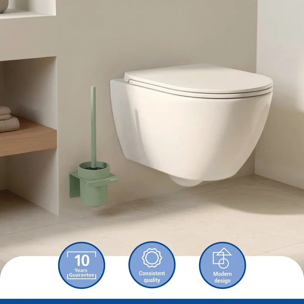 Zielona plastikowa szczotka do WC z mocowaniem Turbo-loc bez wiercenia Lizan – Wenko