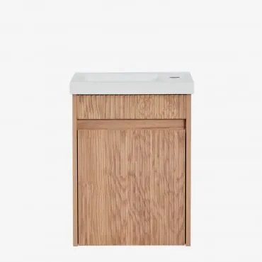 Zestaw Wiszących Mebli Łazienkowych Zintegrowany Z Umywalką Narek Popielaty Brąz & Bezlusterkowiec & Bez Kranu & ↔︎ 40 Cm - Sklum