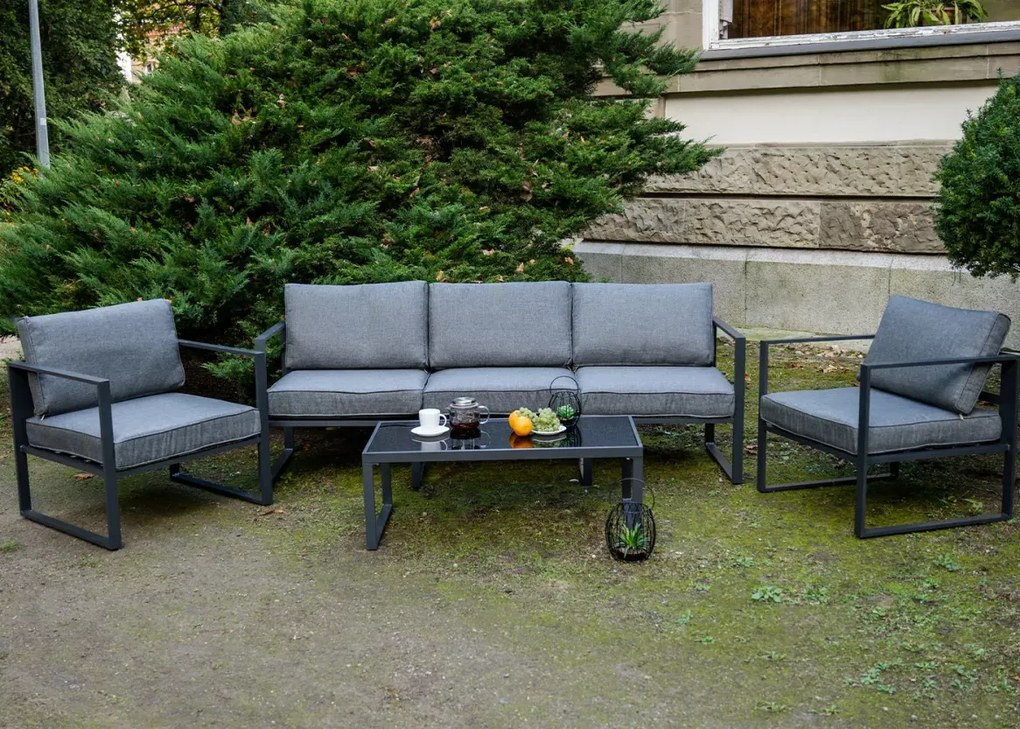 Elegancki zestaw mebli do ogrodu Marinel - sofa 3 osobowa + 2 fotele + stolik kawowy