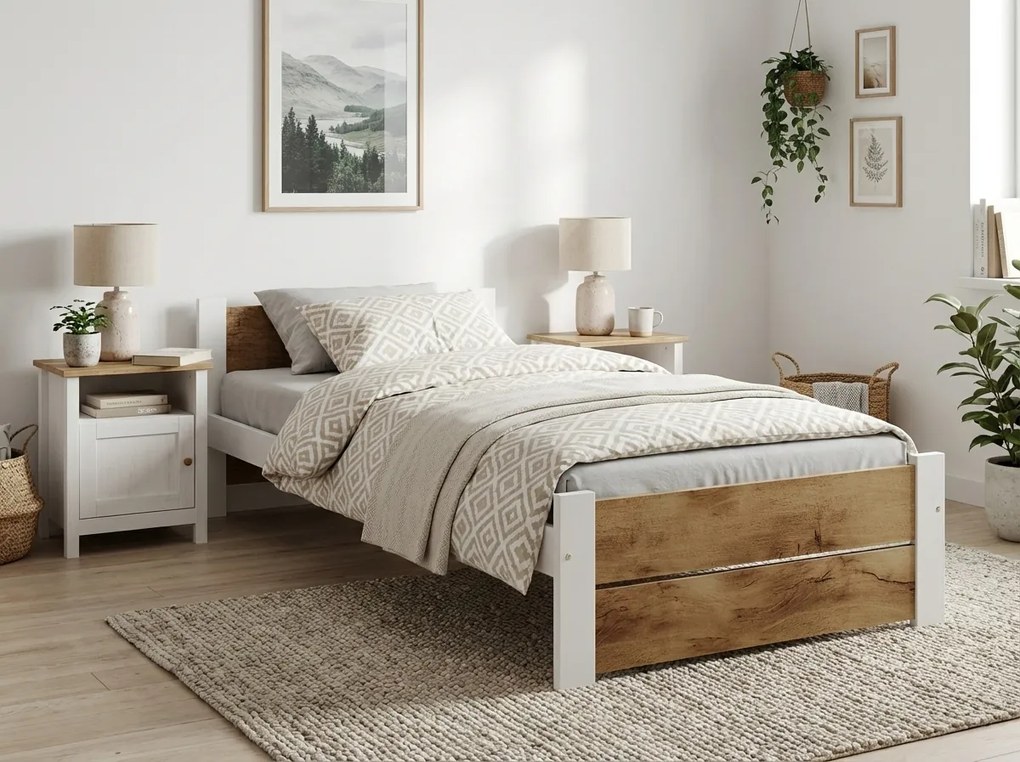 Łóżko IKAROS DOUBLE 80 x 200 cm, biały/dąb artisan Materac: Materac Deluxe 10 cm