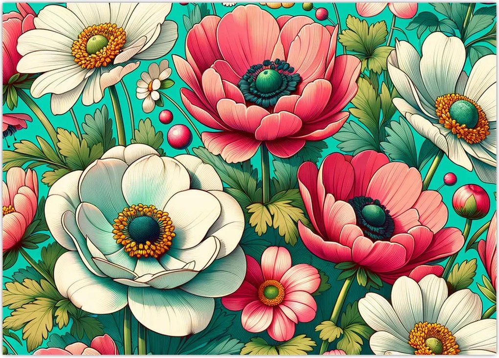 Obraz - Kwiaty na niebieskim tle (70x50 cm)