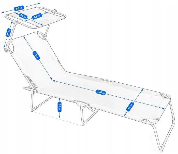 Czarny składany leżak z daszkiem - Hallor