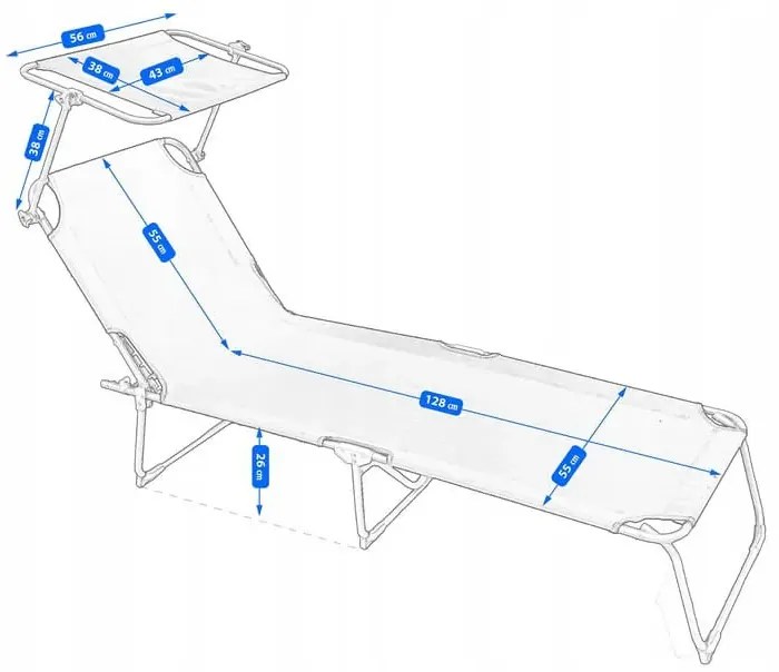 Czarny składany leżak z daszkiem W0-C16