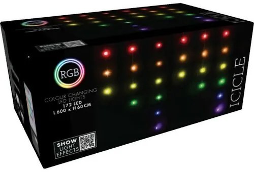 Łańcuch świąteczny LED z pilotem Icicle 172 LED, kolorowy